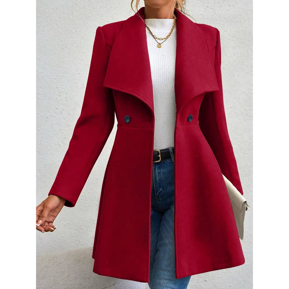 Mia Muse Women'S Coats Winter Solid Color Long Sleeve Lapel Button-Up Work Coats New Year Red Valentine'S Day Gift Outerwears