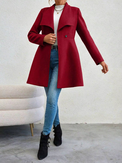 Mia Muse Women'S Coats Winter Solid Color Long Sleeve Lapel Button-Up Work Coats New Year Red Valentine'S Day Gift Outerwears