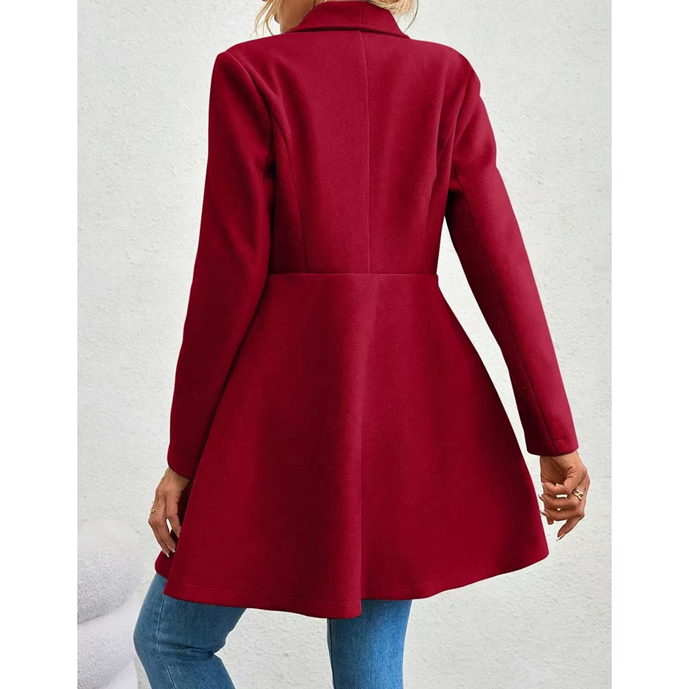 Mia Muse Women'S Coats Winter Solid Color Long Sleeve Lapel Button-Up Work Coats New Year Red Valentine'S Day Gift Outerwears